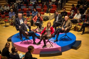 6 Degrees Berlin 2018 - 360 (Clockwise from left): Charlie Foran, Esra Küçük, Dany Laferrière, John Ralston Saul, Regina Catrambone, and Giorgos Kaminis.               